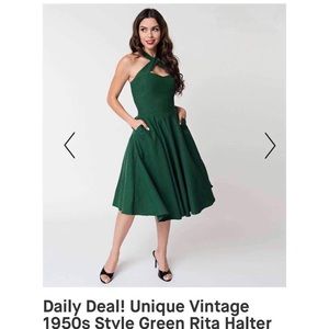Unique Vintage Green Halter Swing Dress